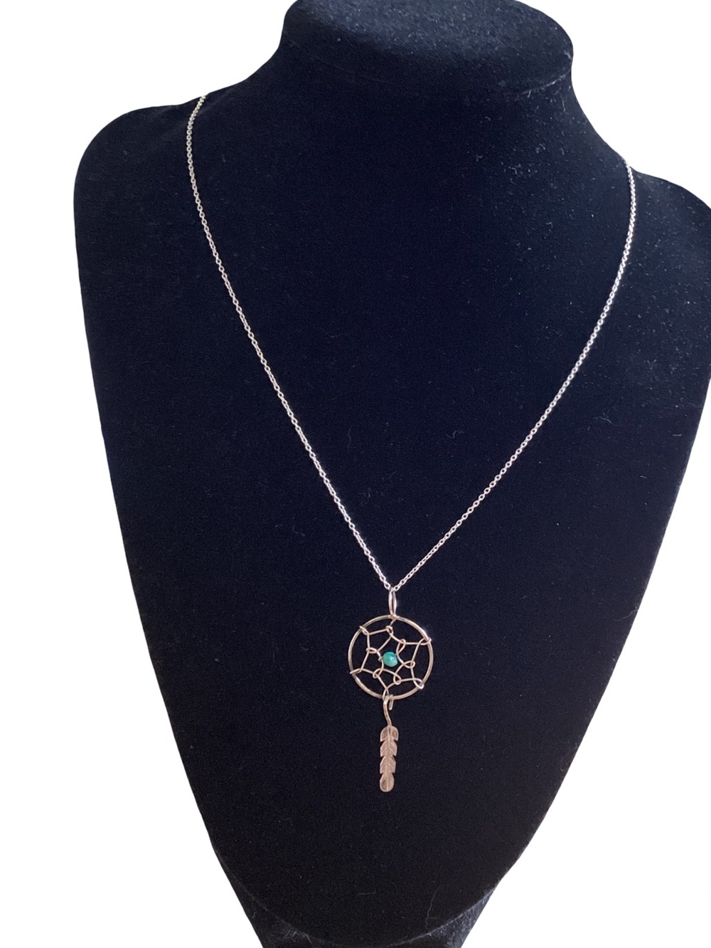 Sterling Silver Necklace with Turquoise Accent Dreamcatcher Charm Stamped 925 - Picture 1 of 4